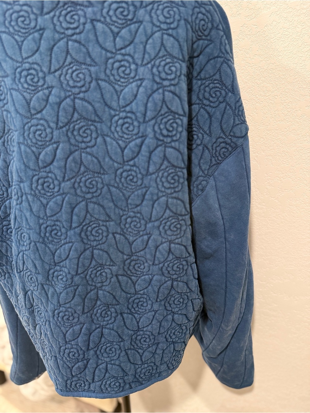 Free People Rose Front Zip Jacket Indigo Blue Floral Quilted Cotton Size L NWOT - Picture 10 of 15